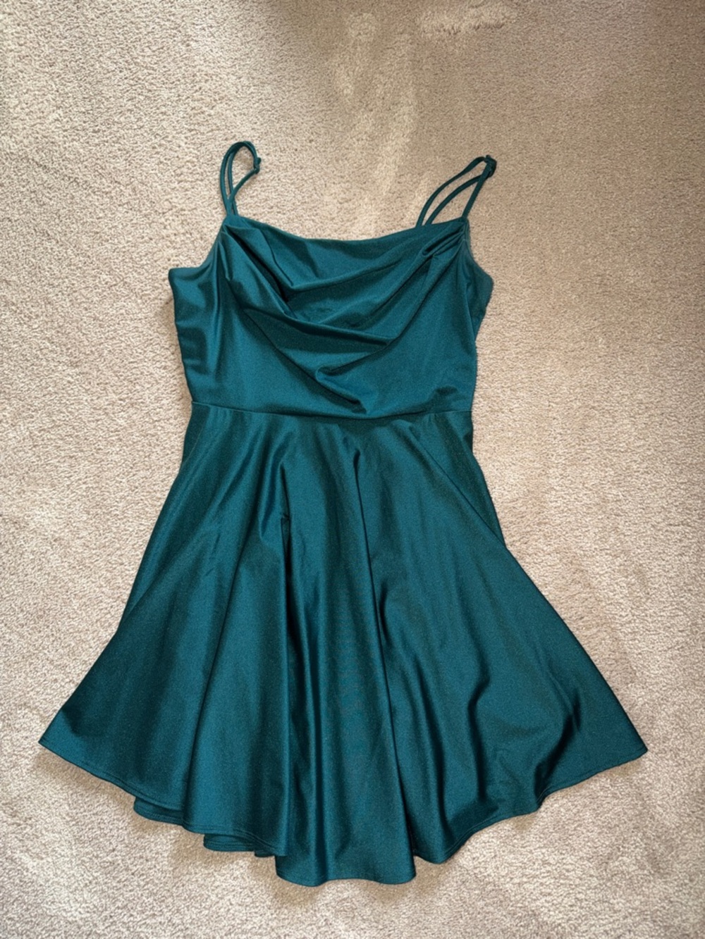 Dark green  Cowl Neck Spaghetti Strap Skater Dress
